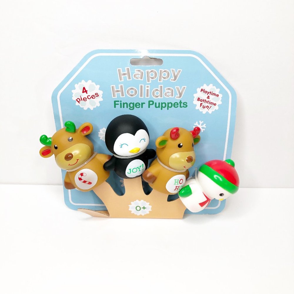 Children's Winter Holiday Themed Finger Puppets - Reindeer Snowman Penguin 4 PK